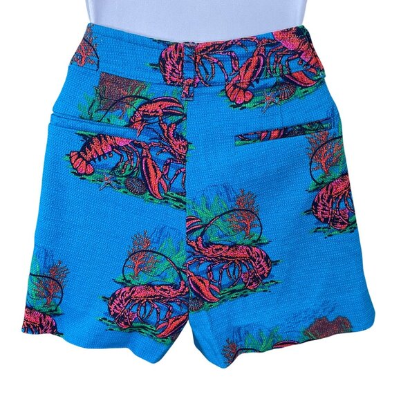 J. Crew Re-Imagined Lobster Print Grasscloth Slash & Welt Pockets 4in Shorts 2 - Picture 3 of 7
